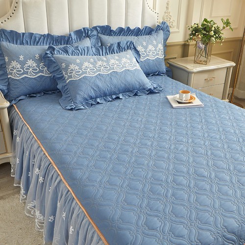 Korean Lace Cotton Bed Skirt Quilted Bedspread Queen King Size Bed Cover 3 PCS - Picture 67 of 88
