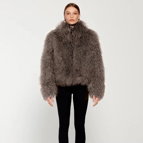 OFF WHITE Cappotto donna pelliccia naturale vera mongola cappotto pelliccia agnello riccio giacca invernale