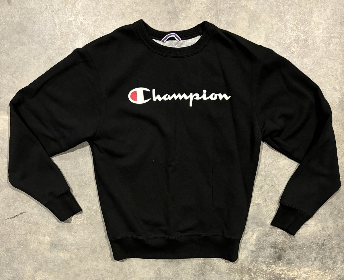 Champion Fleece Sweatshirt Long Sleeve Crew Neck Script Logo Black
