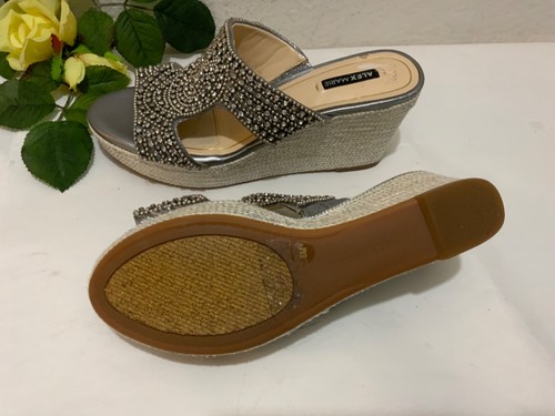 Alex Marie Women’s 6M Jeweled Silver Wedges rhinestone liknew - Picture 5 of 10