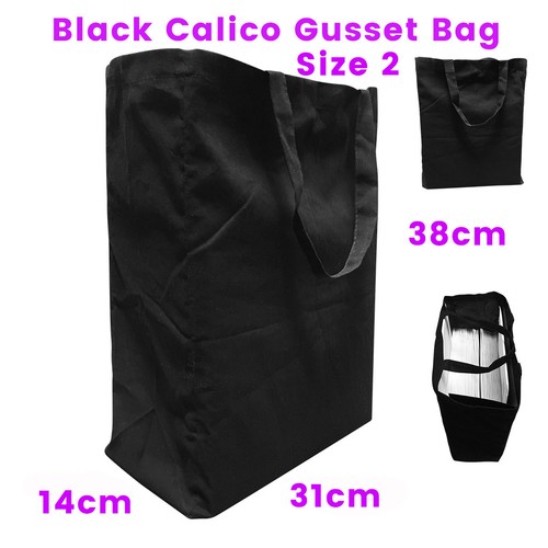 Black Calico Bags Black Tote Gusset Bags Gusset Calico Bags Bulk Calico Bag - Picture 3 of 17