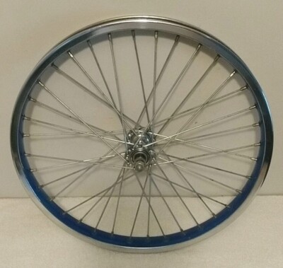 Vintage Old School BMX Wheel Blue on Chrome Heavy Duty 20'' CMC Rim '83 KK Hub 