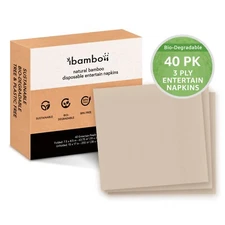 Ibambo Bamboo Entertain Napkins - 40 Pack, 3-Ply, Heavy Duty Dinner Napkins