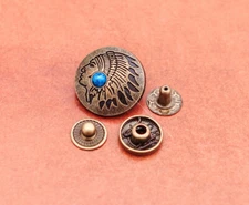 20x Brass Indian Head Leathercraft Turquoise Snap Button Closures Connector