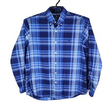 Mens Ralph Lauren Blue Plaid Shirt Classic Fit Button Down Long Sleeve Size L