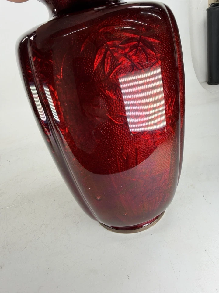 Antique Red Japanese Taisho Period Cloisonné Enamel Ginbari Vase large 11.5" - Image 4 of 4