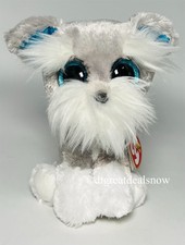 Ty Beanie Boos WHISKERS The Schnauzer Dog 6" Gray Puppy 2015 Blue Glitter Eyes