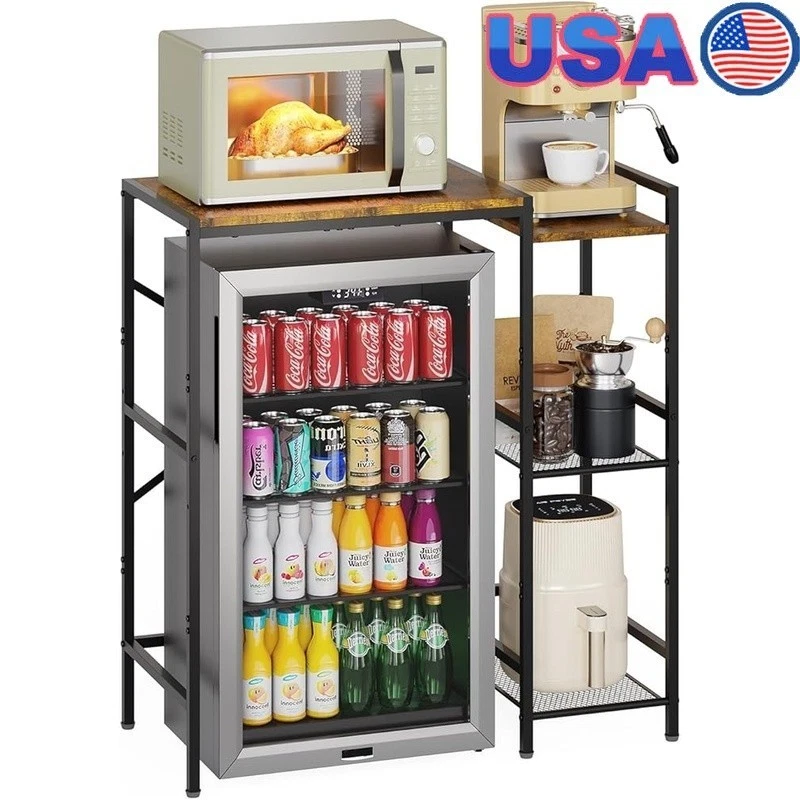 Mini Fridge Stand with Storage Shelves Wine Cabinet,Microwave Stand,TV Stand