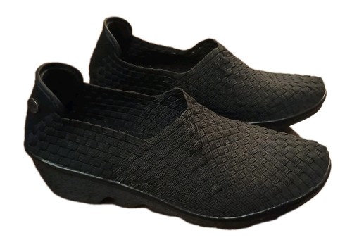 Bernie Mev EU 40 US 8 Black Woven 2" Wedge Slip On Stretch Shoes Booties EUC