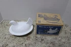 Vintage Indiana Glass Co. MILK Hen On A Nest White Covered Dish Beaded Edge 7155