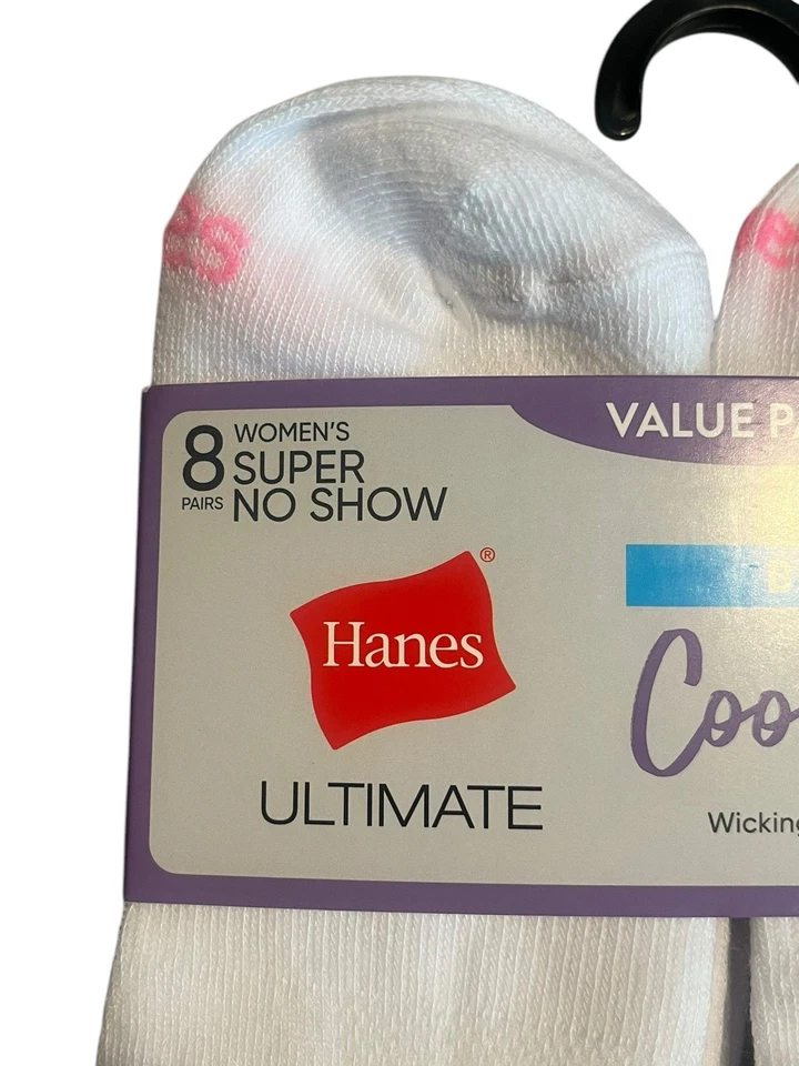 Hanes супер низкий нет шоу носки 8 упаковка женщин 5-9 белый Ultimate классный комфорт новый с Ярлыками - Изображение 2 из 4