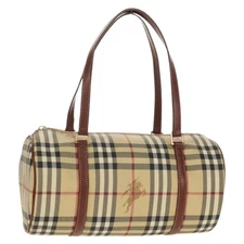 BURBERRY Nova Check Hand Bag PVC Beige Gold Auth yk19885V
