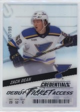2024-25 Upper Deck Credentials Acetate Debut Ticket Access 82/199 Zach Dean 13og