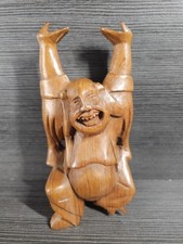 Hand Carved Wooden Laughing Buddha Statue Happy Buddha 8" Figurine Lightweight