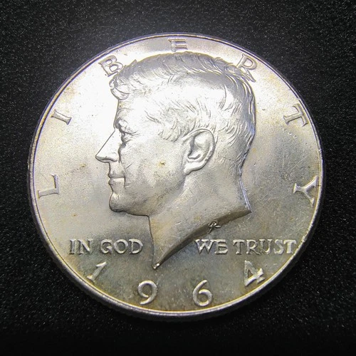 1964-P Kennedy Silver Half Dollars 50C - 90% Silver - AU+ Details - Residue