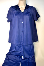 Sz Small Vintage Women's Vassarette Nylon Pajama Set Navy Blue USA Granny