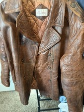 Adam Spencer Brown Leather Jacket Bomber Button Lined Trench Mens 44 Pockets 46"
