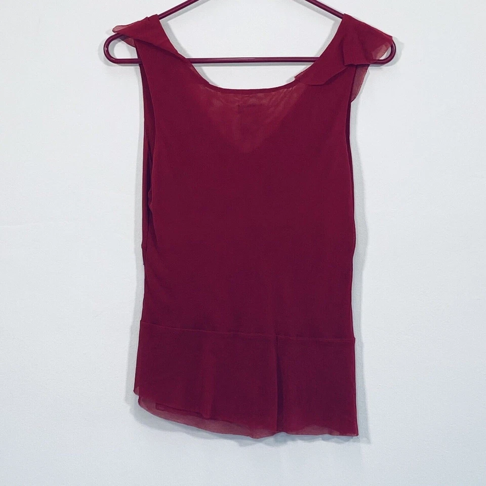 Top Anthropologie Odille Grande Vino Rojo Tanque Roseta Capas Elastizado Volantes Boho Foto 2 de 4