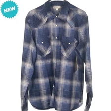 Frye and Co. Shirt Men Size M Blue Plaid Pearl Snap Button Up Western Workwear