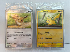 Carte centrali sigillate Pokemon Insieme Promo Pikachu 025/165 & Eevee 133/165 2023
