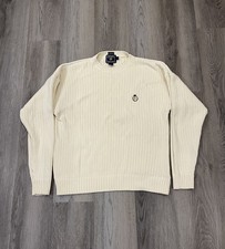 VINTAGE Chaps Ralph Lauren Sweater Mens Large Cream Heavy Knit Hand Framed 90s