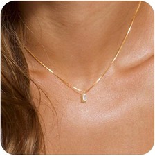 FUNEIA Diamond Necklaces for Women 14K Gold Plated Emerald Birthstone Necklace f