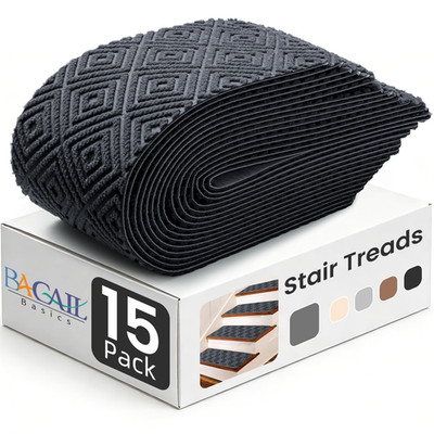 15 Pack Non Slip Stair Treads 8x30 Peel and Stick Carpet Step Covers Dark Gray