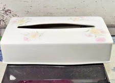 Vtg Liette International Hand Painted Floral Ceramic Rectangle Tissue Box Cover