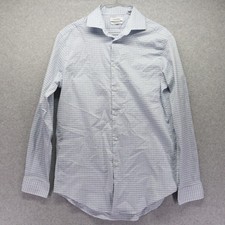Calvin Klein Shirt Mens Medium 15.5 32/33 Slim Stretch Button Blue Long Sleeve