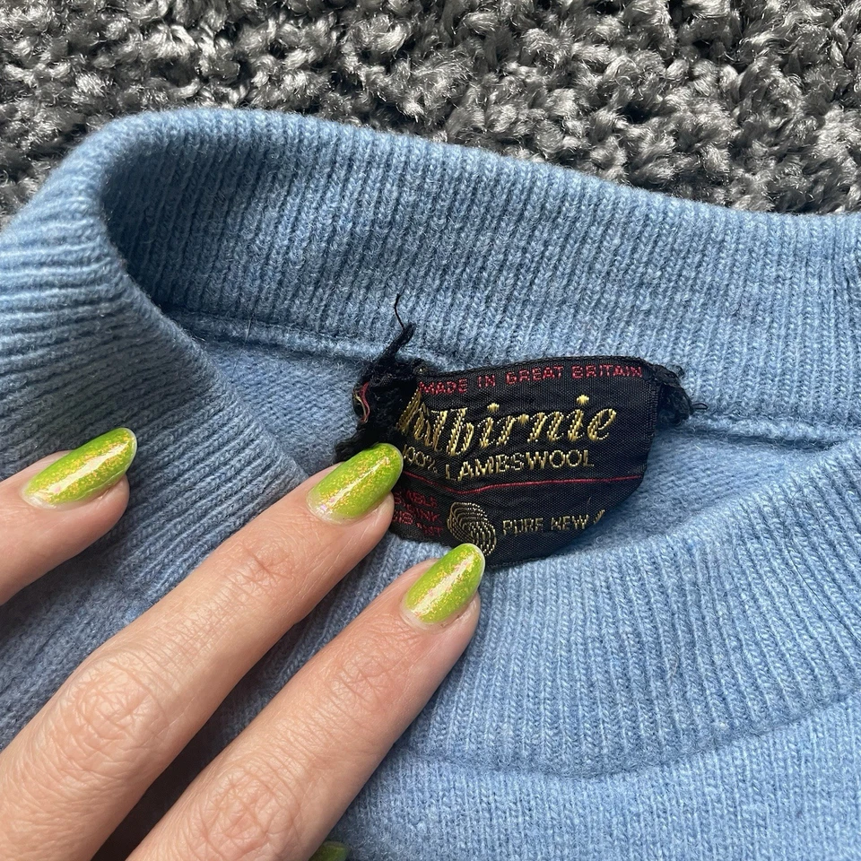 Suéter de lana de cordero azul cielo azul polvo vintage para mujer XXS 2XS Foto 4 de 4