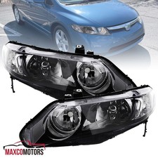 Black Headlights Fits 2006-2011 Honda Civic 4dr Sedan Replacement Leftright
