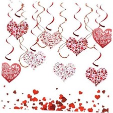 12 PCS Valentine's Day Hanging Swirl Decorations, Glitter Style 2: Red Heart