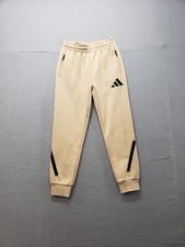Adidas Boys Track Pant M Beige Elastic Waist Pull On Tapered Leg Pockets Jogger