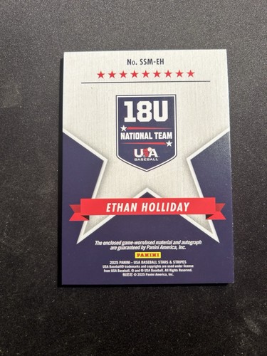2025 Panini Stars & Stripes - Ethan Holliday - 18U Black Gold Auto Relic - Picture 2 of 2