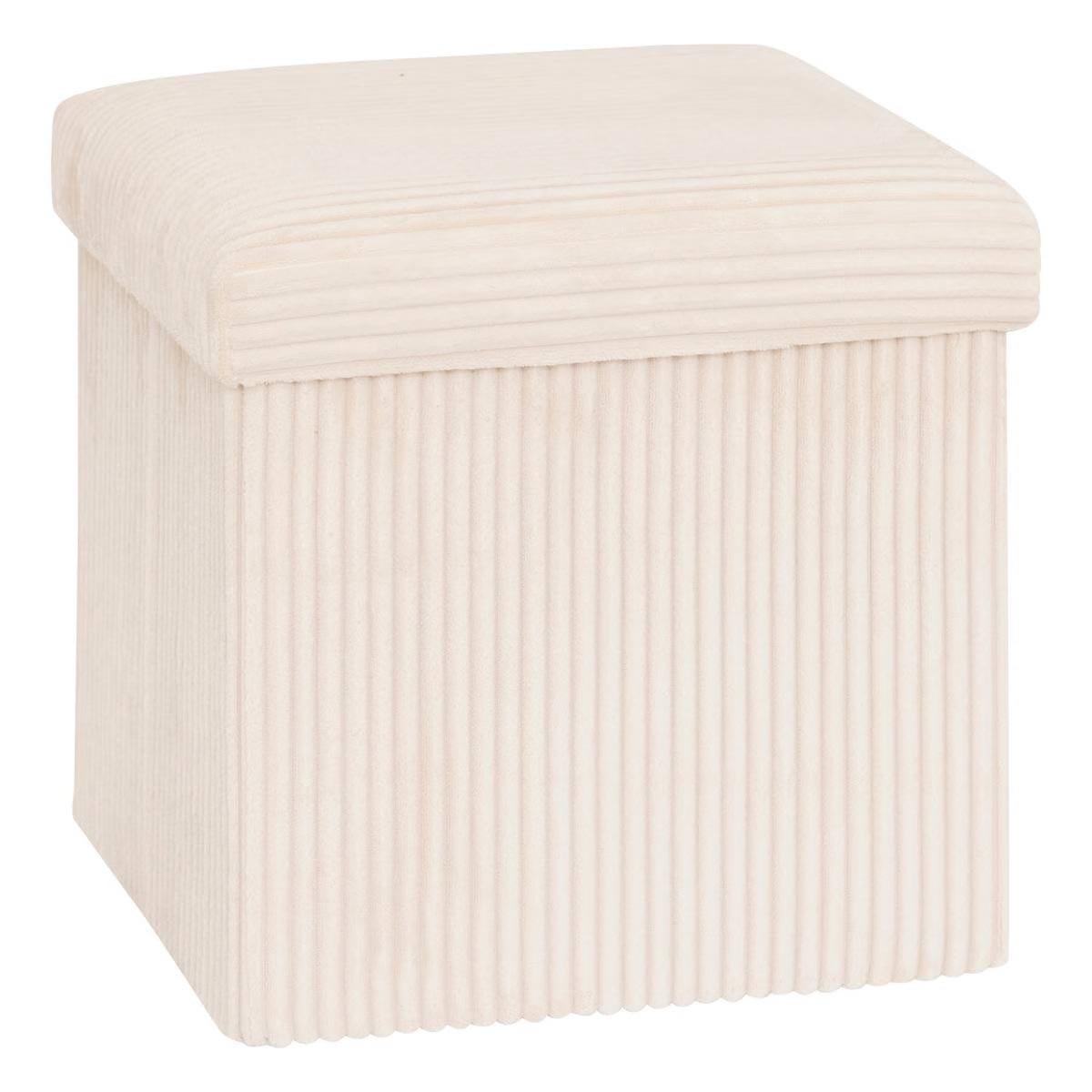 Pouf pliant coffre Arum beige 38cm en tissu velours