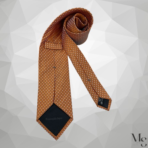 ERMENEGILDO ZEGNA Orange Geometric Silk Tie Made In Italy 58”-3.7" EX COND - Picture 2 of 5