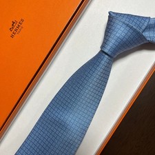 Extremely beautiful HERMES with Tags Box Included Tie Light Blue H Pattern H W