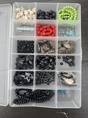 Goth / Edgy Jewelry Making Bead Lot   Skulls, Black Onyx Style,  + Organizer