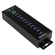 StarTech 10 Port USB Hub w/ Power Adapter - Metal Industrial USB 3.0 Data Hub -