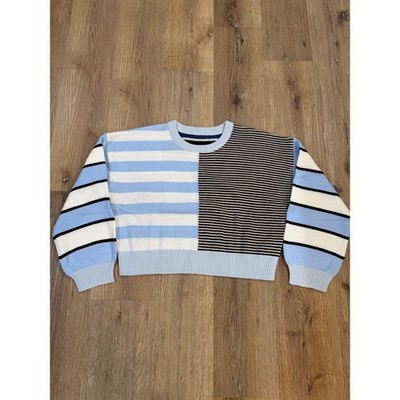Sky Blue Colorblock Striped Cropped Knit Sweater Large RT5864TL0L