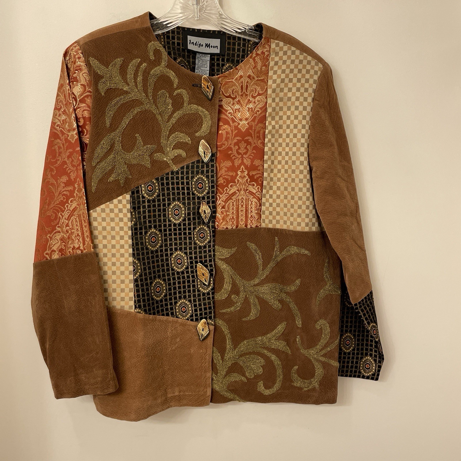 Indigo Moon Jacket Embellished Patchwork Button D… - image 1