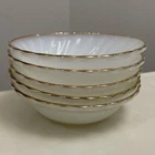 5 Anchor Hocking Fire King Milk Glass Swirl Luncheon Small Bowls Gold Trim 5"