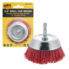 2.5" Abrasive Filament Nylon Bristle Cup Brush, Sanding Scuffing, 1/4" Hex Drill