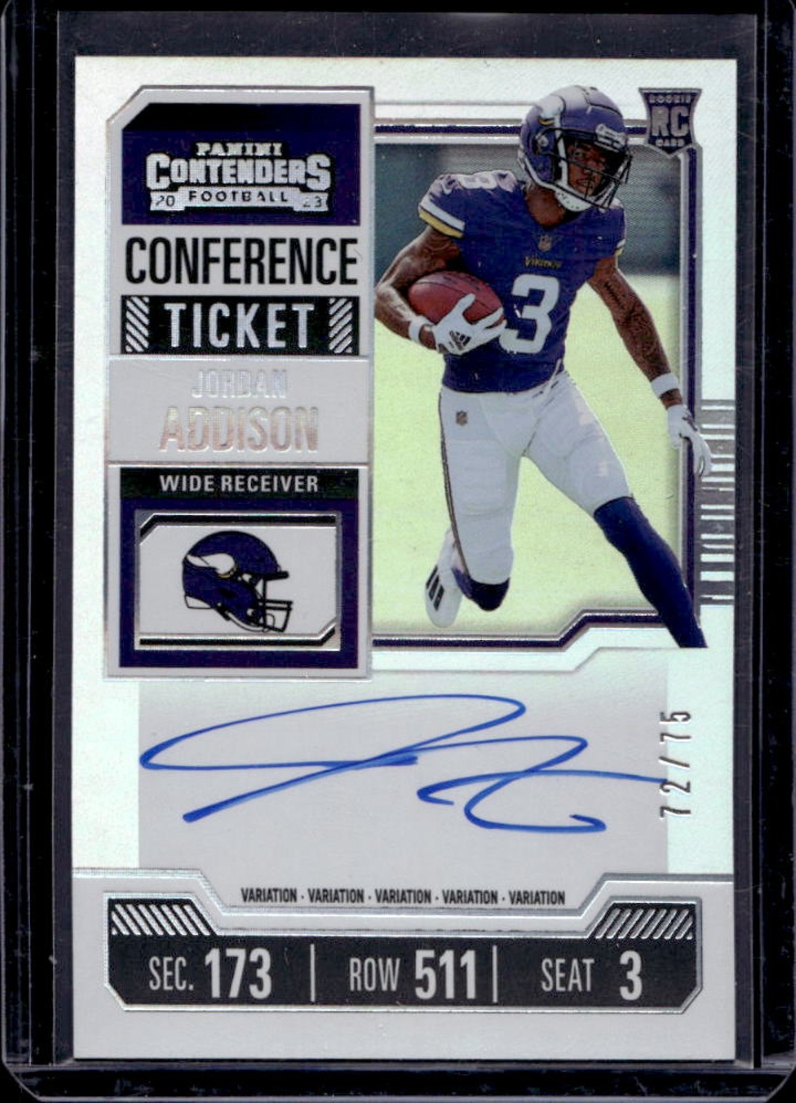 2023 Contenders Jordan Addison Variation Conference Ticket SP Auto RC #72/75