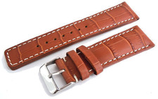 20mm Brown Alligator Grain Leather Watch Strap Luxury Padded On Steel Buckle