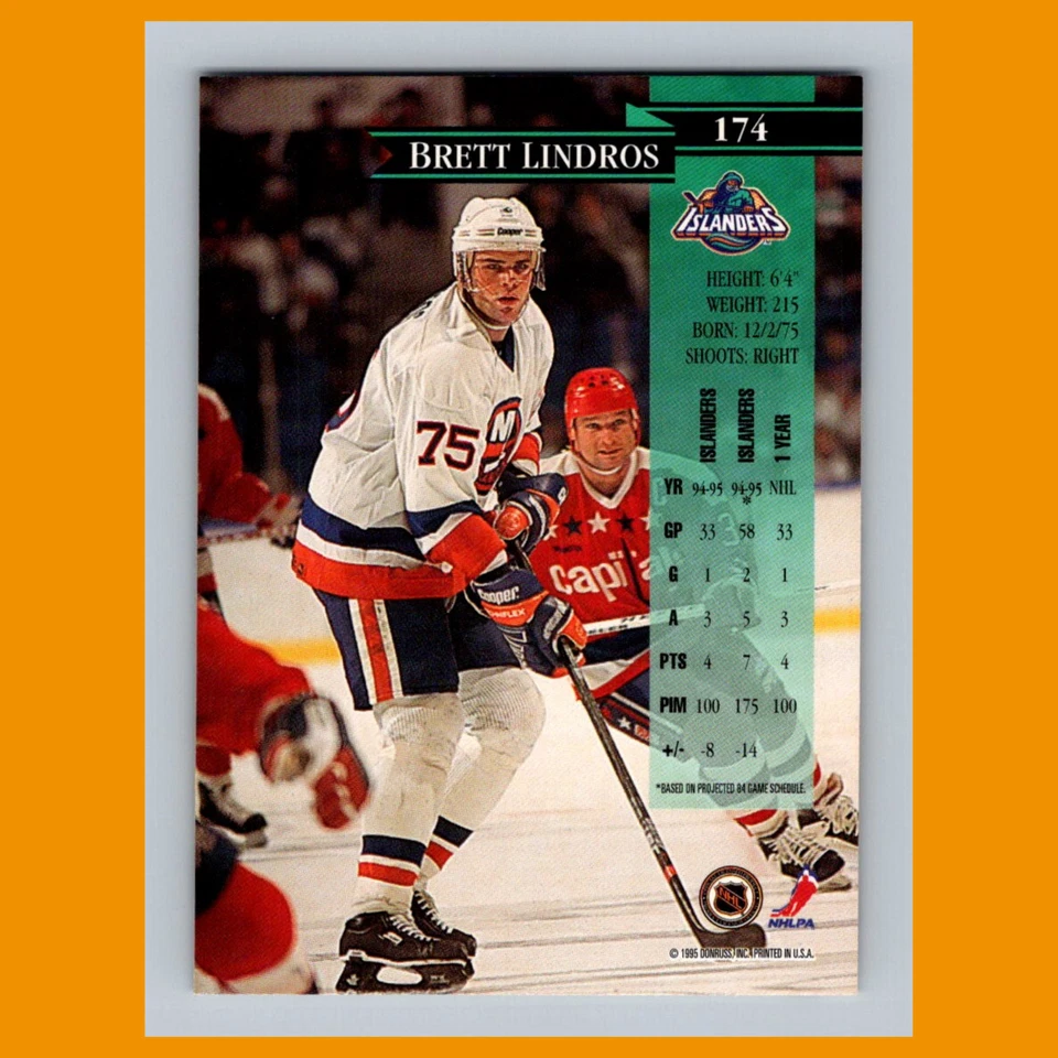 Brett Lindros #174 1995 Donruss New York Islanders Hockey Card NHL NM - Image 2 of 3