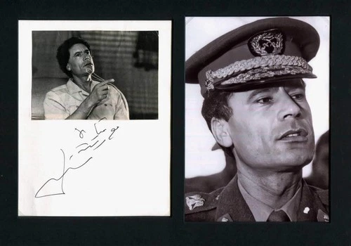 LIBYAN POLITICIAN Muammar el Gaddafi (+) autograph, signed card & mounted