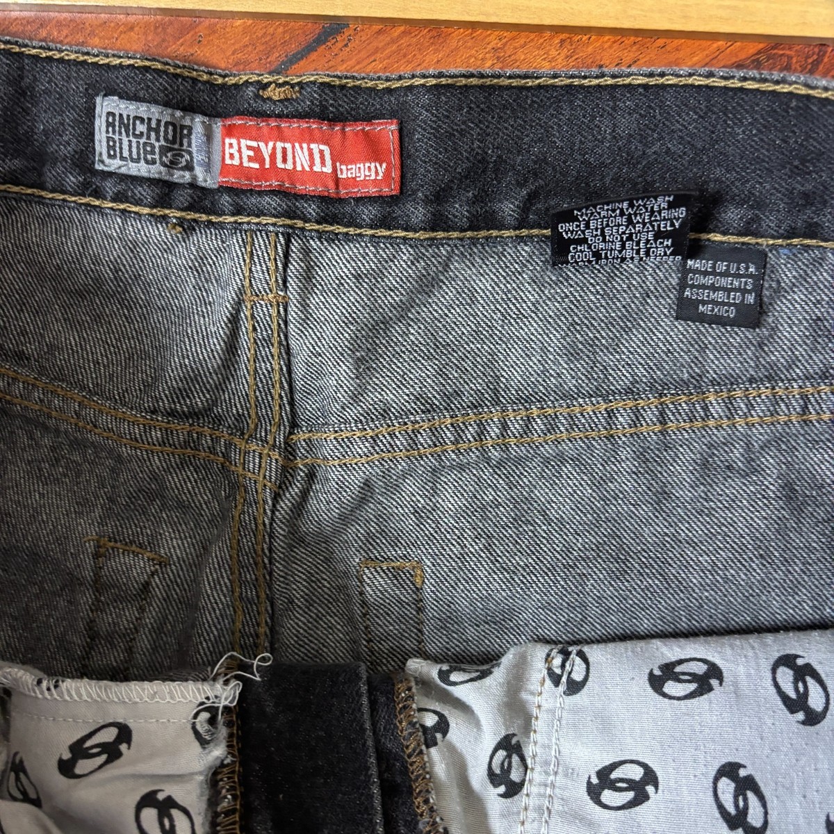スペシャル90s anchor blue 極太 beyond baggy 黒40 Anchor Blue Jeans 36x30 Black Beyond Baggy Vintage Y2K 90s Grunge