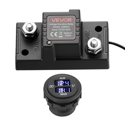 12V 80A Smart VSR Dual Battery Isolator Kit w/ Real-Time LCD