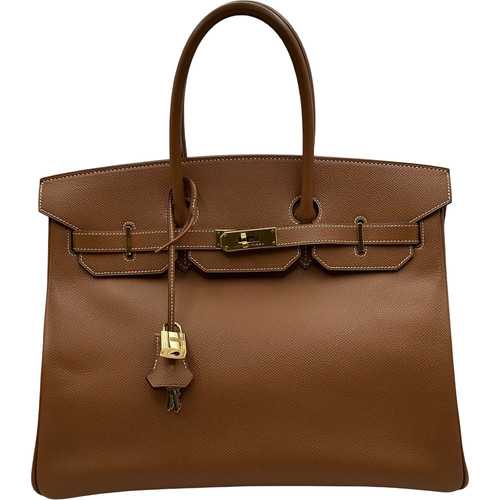 HERMES Birkin 35 Gold Epsom Leather Handbag H Stamp #OKB400